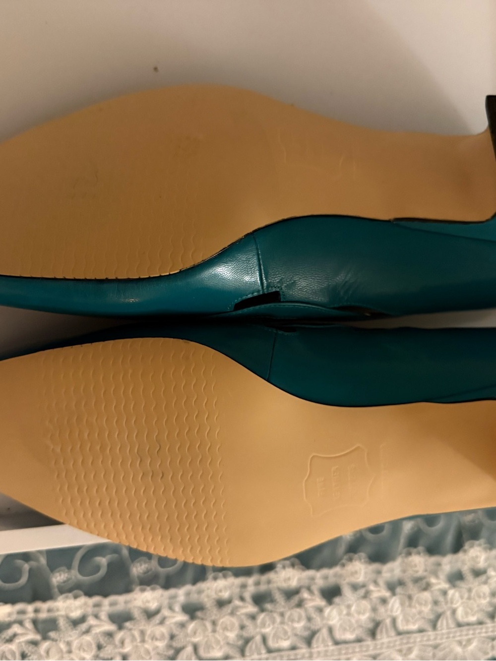 Teal Cutout Leather kitten heels - Picture 3 of 10